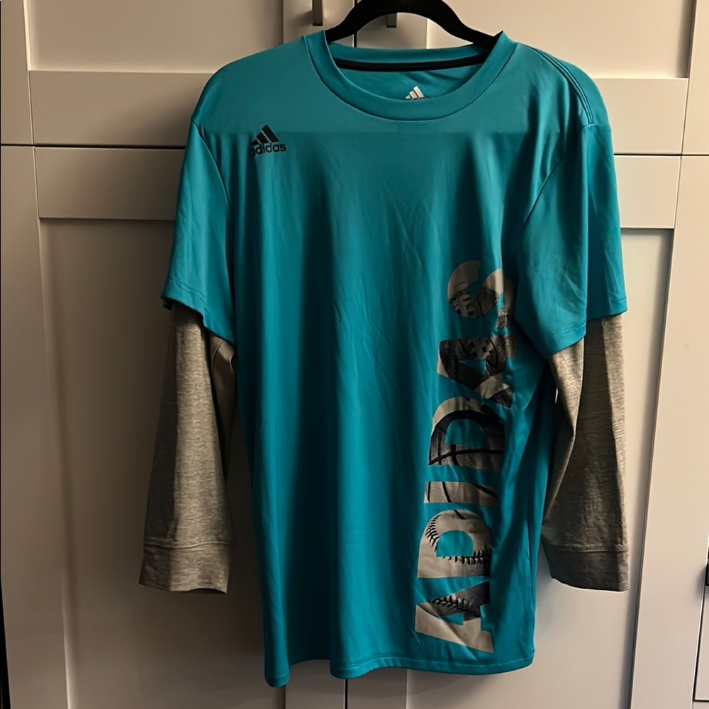 Adidas Blue and Gray Long Sleeve Shirt